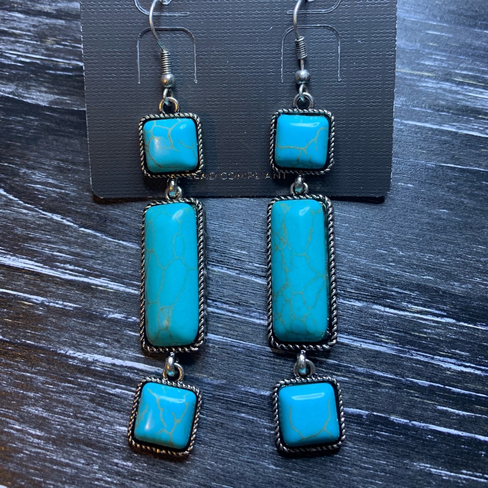 RECTANGLE STONE DROP EARRINGS - TURQUOISE